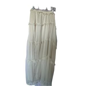Boho Hippie Tiered Skirt Off White with Tulle Overlay Elastic Waist Size L
